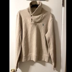 Beige Mock Neck Polo Sweater with Green Logo by RL